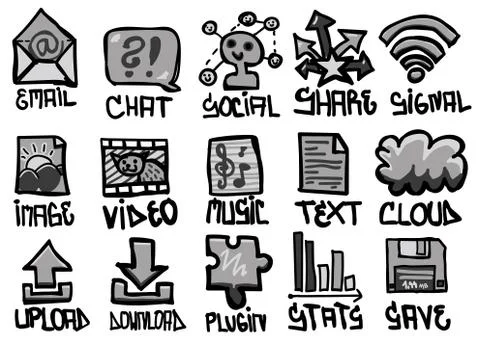 Set of hand drawn internet themed icons Illustration