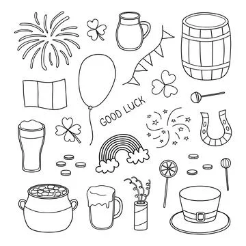 Set of hand drawn items for Saint patrick s day. Stock Illustration