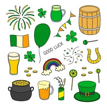 Set of hand drawn items for Saint patrick s day. Illustrazione stock