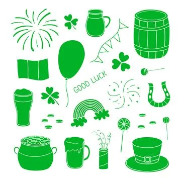 Set of hand drawn items for Saint patrick s day. Stock Illustration