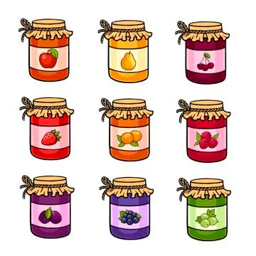 The set of hand-drawn jars with jam.  Stock Illustration
