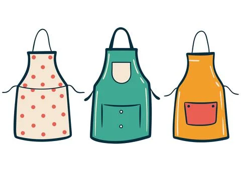 Set of hand drawn kitchen aprons. Stock Illustration