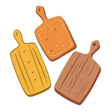 Set of hand drawn kitchen cutting boards. Stock Illustration
