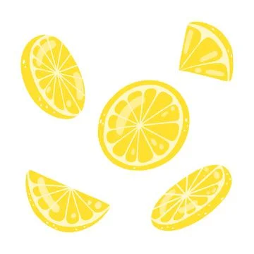 Set of hand drawn lemon slices. vector illustration of cut tasty citrus, healthy Stock Illustration