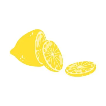 Set of hand drawn lemons. Vector illustration of cut lemon and slices, tasty Stock Illustration