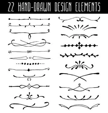Set of hand-drawn line border dividers and design element Stock Illustration