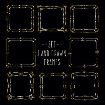 Set hand drawn line border. Stock Illustration