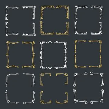 Set hand drawn line border. Stock Illustration