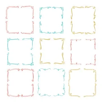 Set hand drawn line border. Stock Illustration