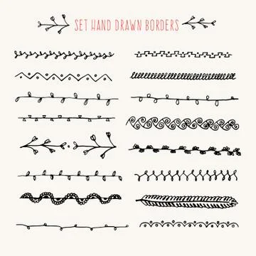 Set hand drawn line border. Stock Illustration
