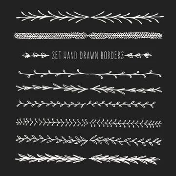Set hand drawn line border. Stock Illustration