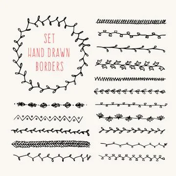 Set hand drawn line border. Stock Illustration
