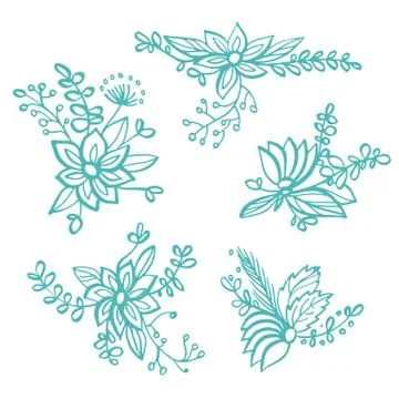 Set of hand drawn linear floral compositions Stock Illustration
