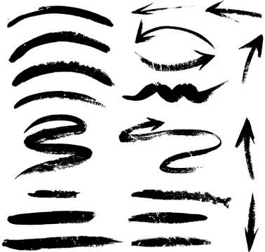 Set of hand drawn lines and arrows isolated on white. Stock Illustration