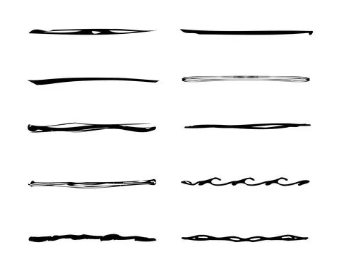 Set of hand drawn lines, brush lines, brush strokes, underline Illustrazione stock