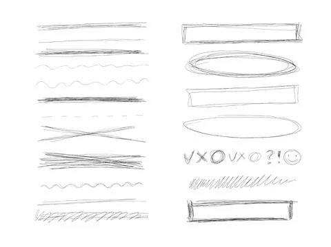 Set of hand drawn lines. Doodle design. Scribble with a pen, stripes with a p Stock Illustration