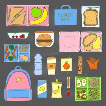 Set of hand drawn lunch boxes. Stock Illustration
