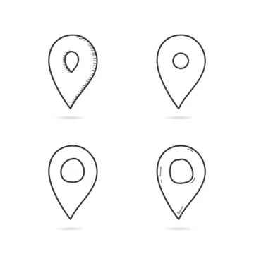 Set of hand drawn map pins with shadow Stock Illustration