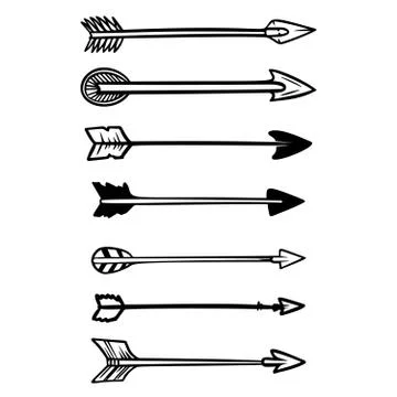 Set of hand drawn native americans arrows. Design element for poster, flyer,  Stock Illustration