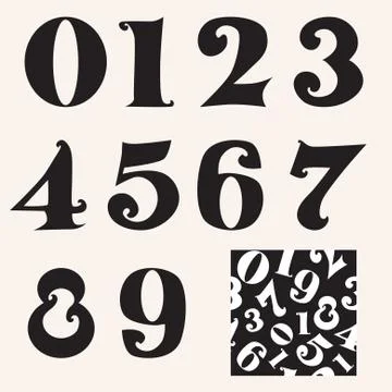 Set of hand drawn numbers and seamless pattern 스톡 일러스트