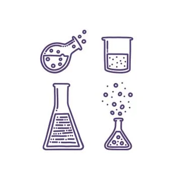 Set of hand drawn objects associated with chemistry and experiments. Test tubes Stock Illustration