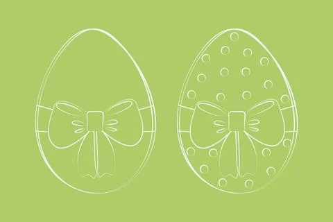 Set of Hand drawn outline Easter eggs with a tied ribbon bow and one of them Illustrazione stock