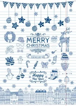 Set of Hand-drawn Outlined Christmas Doodle Icons. Stock Illustration
