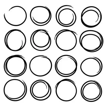 Set of hand drawn oval frames, felt tip or texture brush geometric shape, vector Illustrazione stock