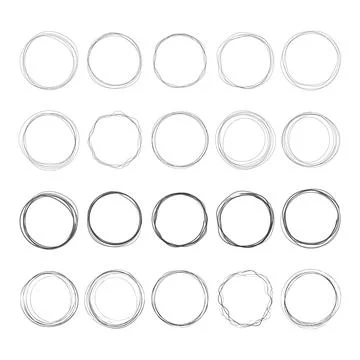 Set of hand drawn oval frames, felt tip or texture brush geometric shape, vector Stock Illustration