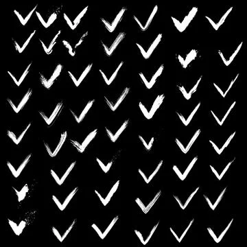 Set of hand drawn paint ink check marks. Grunge black and white elements Illustrazione stock