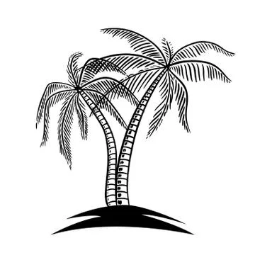 Set of hand drawn palm tree illustrations. Design element for poster, card, b Stock Illustration