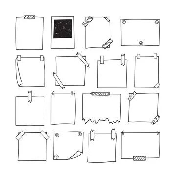 Set of hand drawn paper notes. Notepapers and photo frame. Sketch papers fo.. Stock Illustration