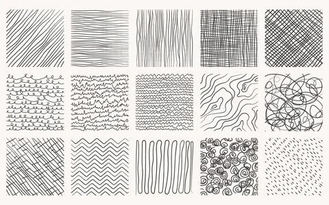 Set of hand drawn patterns in square. Vector textures made with pencil Stock Illustration