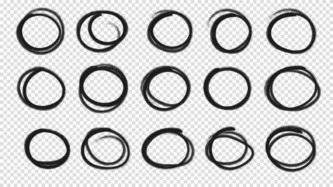 Set hand drawn pencil or marker round circles line sketch set. Circular scr.. Stock Illustration