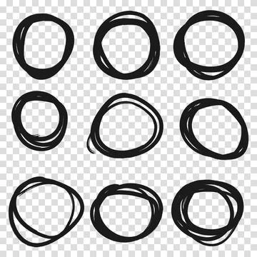 Set hand drawn pencil or marker round circles line sketch set. Circular scr.. Stock Illustration