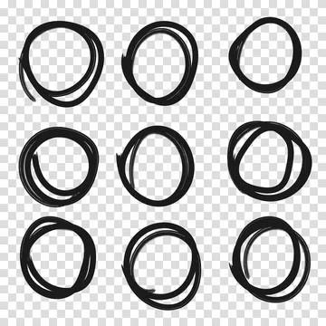 Set hand drawn pencil or marker round circles line sketch set. Circular scr.. Stock Illustration