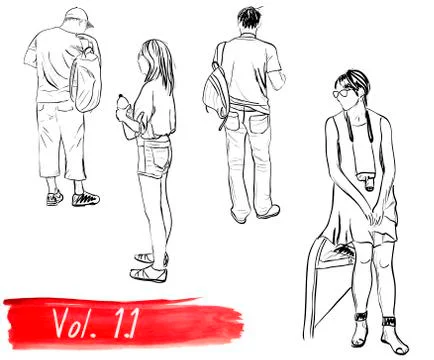 Set of hand-drawn people. Stock Illustration