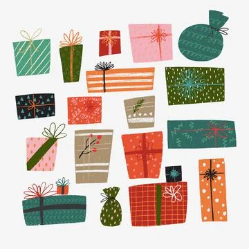 Set of hand drawn presents and gift boxes Stock Illustration