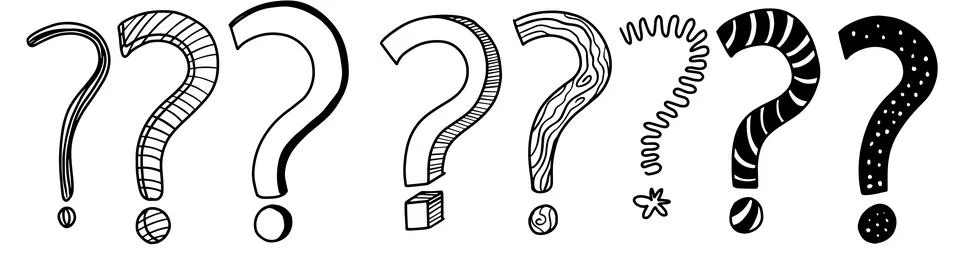 Set of hand drawn question mark doodles on white background isolated, carto.. Stock-Illustration