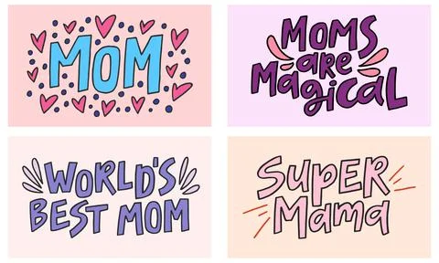 Set of hand-drawn quotes about Mothers day. Stock Illustration