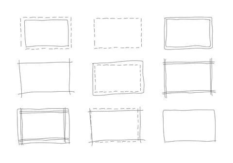 Set of hand drawn rectangle frames. Simple doodle rectangular shapes. 스톡 일러스트