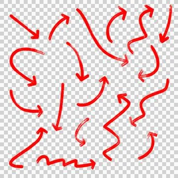 Set of hand-drawn red arrows Stock Illustration