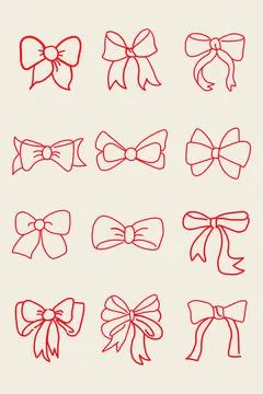 Set of hand drawn red bows and ribbons Ilustración de archivo