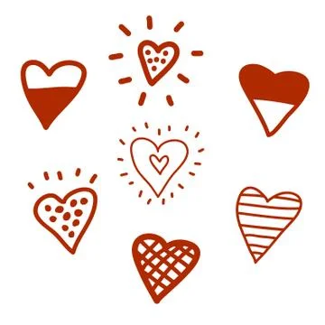 Set of hand drawn, red, doodle hearts. Design elements for Valentine's day. V Stock Illustration