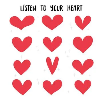 Set of hand drawn red heart icons. Love, wedding, Valentine day. For your r.. Stock Illustration
