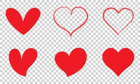 Set of hand drawn red heart shapes isolated on white background Stock Illustration