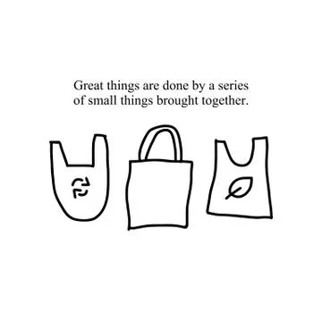A set of hand-drawn reusable eco-friendly shopping bags with a quote Stock Illustration
