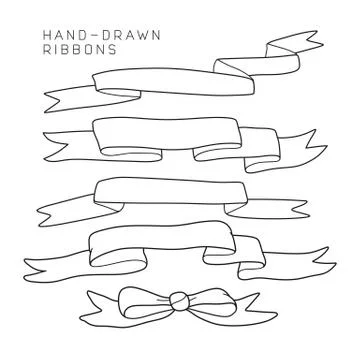 Set of hand drawn ribbons Stock Illustration