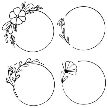 Set of hand drawn round doodle floral with leaves on white background Illustrazione stock