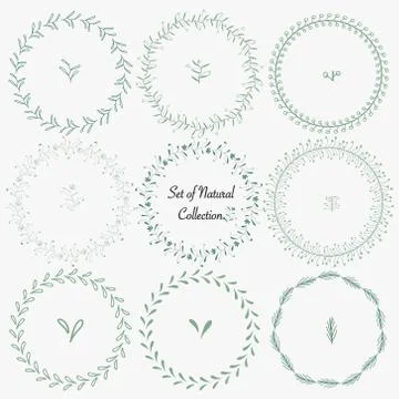 Set Of Hand Drawn Round Frames For Decoration. Vector Natural Collection.	 Stock Illustration